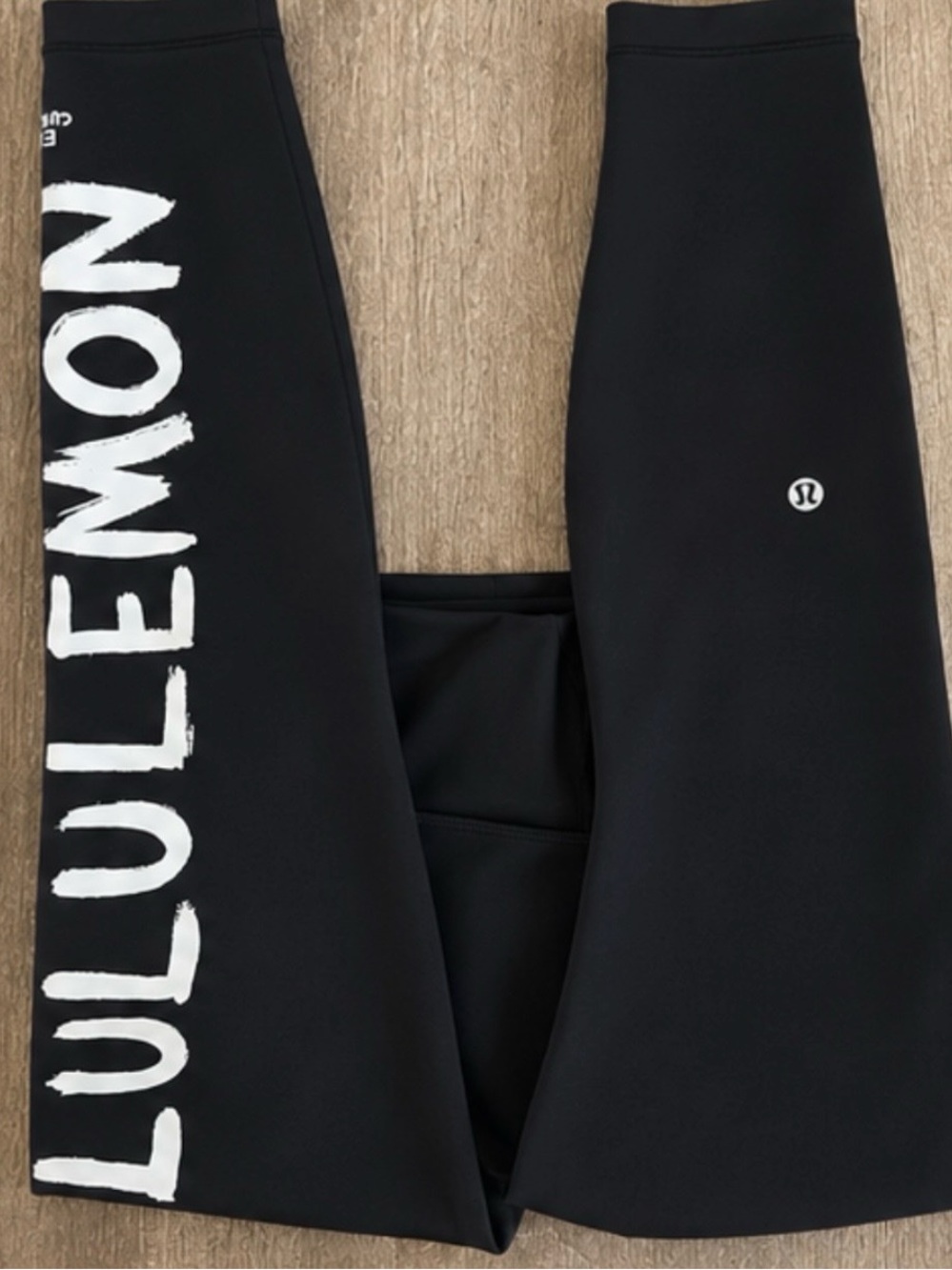 lululemon athletica Black Leggings with White Logo Side Print